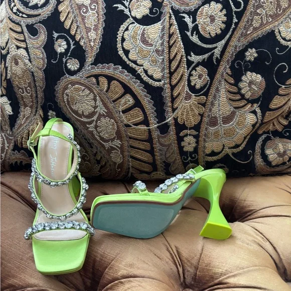 Bright Lime Crystal-Embellished High Heel Sandals by Betsey Johnson. - Picture 3 of 8